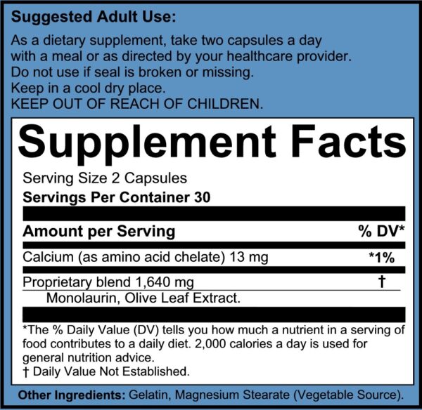 Monolaurin | Olive leaf Extract 60 Capsules (Patent Pending)